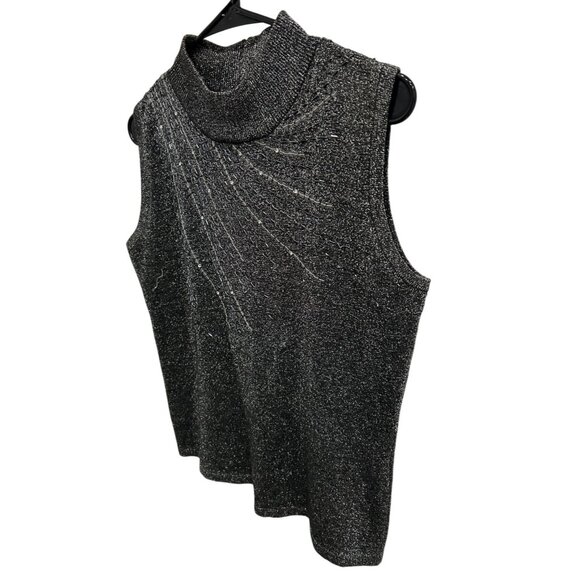 High Point Sleeveless Mock Neck Sparkle Metallic Top Sequin Detail Sz Large - Picture 3 of 7